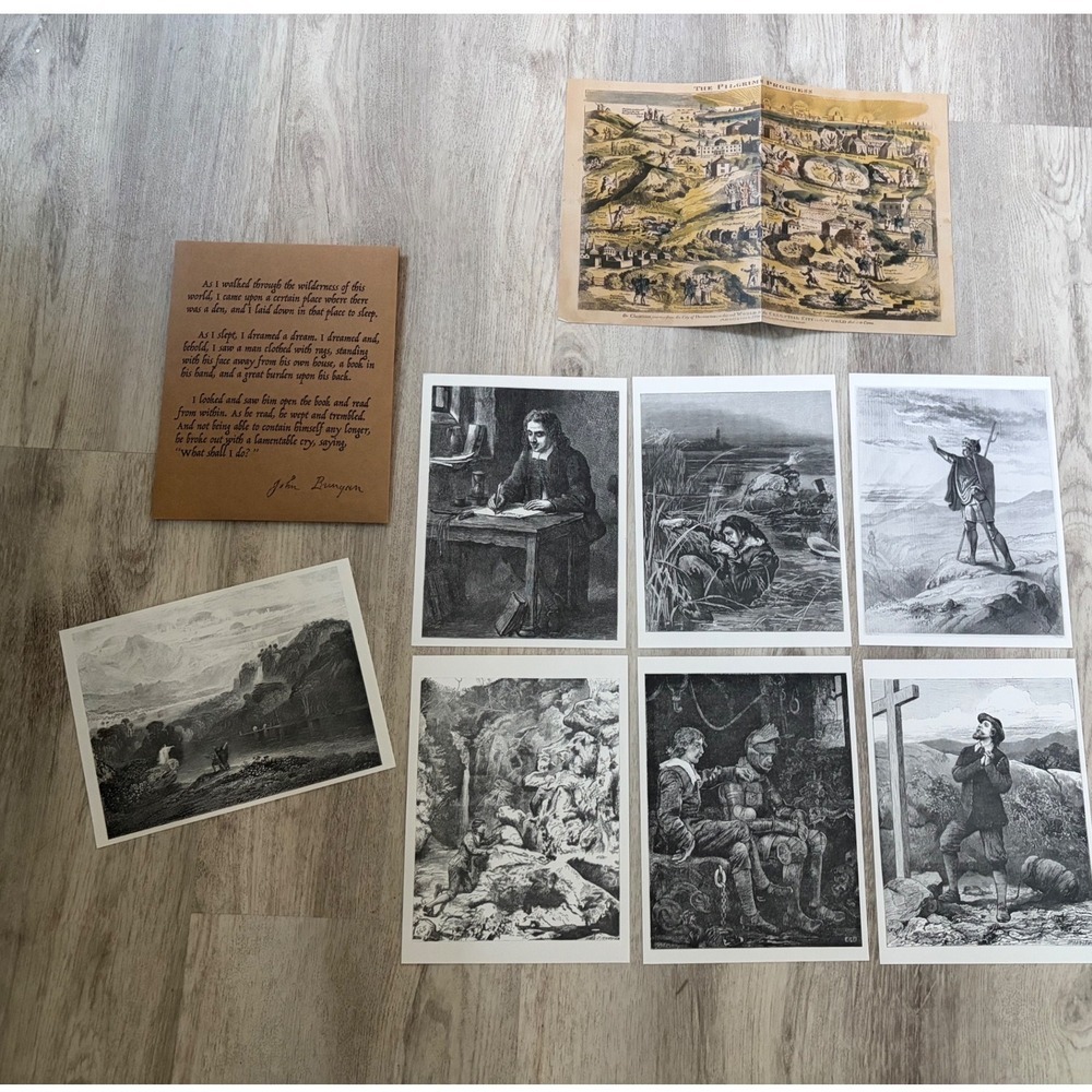 John Bunyan The Pilgrims Progress Set of 6 Art Prints + Map decor